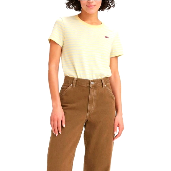 Levi | Perfect Crew Striped Tee | Lime Green & Cream Striped | Size Small - Picture 8 of 9